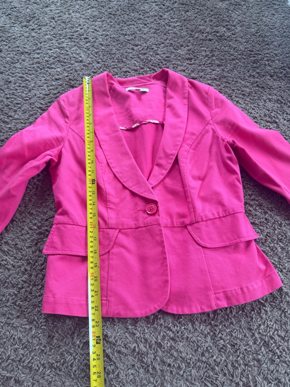 CAbi Power Pink Peplum Cotton Blazer Jacket Crop Barbie 3/4 Sleeve 8 - Picture 7 of 9